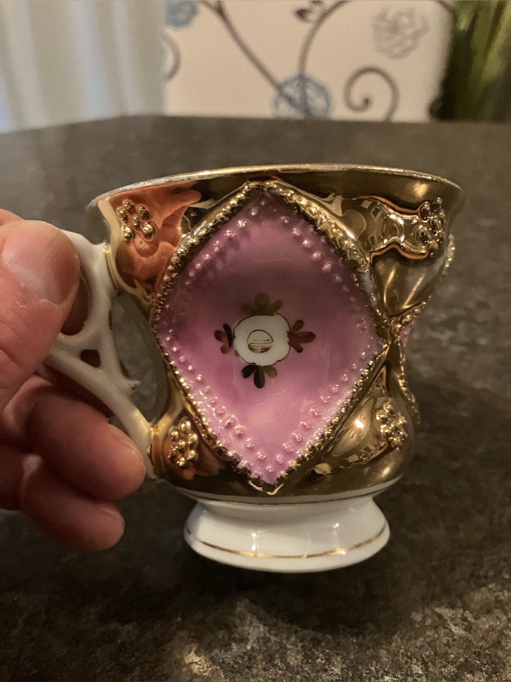 Vintage German Pink & Gold Footed Porcelain Teacup 🌸✨